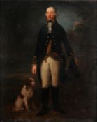 Danish School late 18th Century Portrait of a Naval Officer, full-length standing, with a spaniel