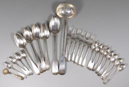 A collection of assorted antique silver flatwares, various makers and dates includes four Irish
