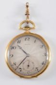 A gentleman’s 18ct gold ‘Rolex’ Pocket Watch, the silvered dial with Arabic numerals and