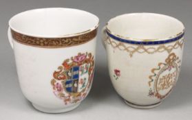 A Chinese famille rose armorial coffee cup with bianco-sopra-bianco floral motifs, Qianlong, 7cm