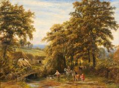 Edmund George Warren [1834-1909] A Devonshire Valley Farm, Autumn Morning, Market Day signed