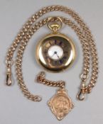 D Glasgow, London. An 18ct gold, keyless lever half-hunter pocket watch, with white enamel dial,