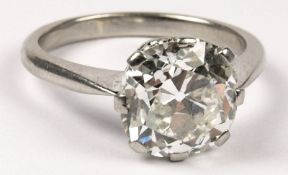 A diamond single-stone ring: with cushion-shaped old brilliant-cut diamond approximately 4.5cts,