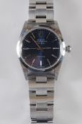 Rolex. A gentleman’s stainless steel ‘Rolex Oyster Perpetual Air-King’ wristwatch, the blue circular
