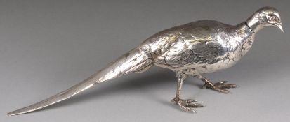 A George V silver model of a pheasant, maker R.H H, Sheffield, 1924, with detachable head, 30cm.