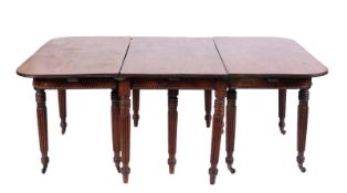 A Regency mahogany D end dining table of Gillows type, in three parts with a rectangular centre