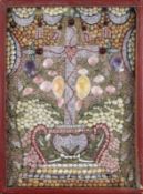 A 19th Century Bermudan shellwork valentine, depicting a crucifix emanating from an urn on a stepped