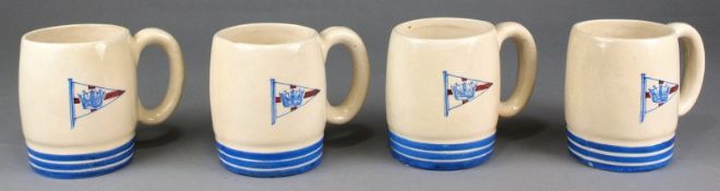A set of four Maltese yacht club stoneware mugs, with polychrome decoration.