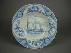 The Hunter River Steam Navigation Company blue and white soup bowl with SS Rose blue and white