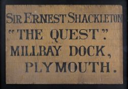British Antarctic Expedition `The Quest` 1921-22 A signed handpainted dockyard notice `Sir Ernest