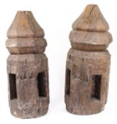 Two late 18th/early 19th Century teak ships timbers with inverted octagonal baluster capitals