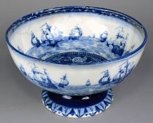 A large maritime themed earthenware bowl by Doulton , the interior and exterior with blue transfer