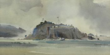Sybil Mullen-Glover [1908-1995] Drake`s Island signed, watercolour 18 x 35cm.