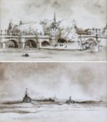 Adrian Gillespie Beach [20th Century} - Calais; Point Neuf, Paris - two, pen and ink drawings each