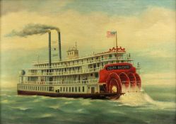 J. Cresswell [19/20th Century]- The paddle steamer Delta Queen- signed oil on board 30 x 43cm.