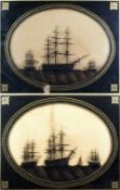 A pair of 19th Century reverse-glass silhouette pictures `H.M.S. Victory` and `H.M.S. Royal Albert`,