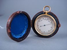A 19th Century cased gilt circular pocket barometer, unsigned.