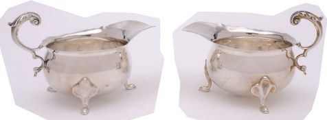 A pair of George VI silver sauceboats, maker D & J Wellby Ltd, London, 1937, of circular shaped form