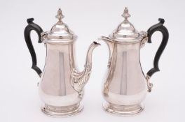 A pair of George V silver cafe au lait pots, maker Elkington & Co Ltd, Birmingham, 1935, of baluster