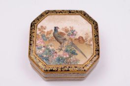 Sobei Kinkozan, a Satsuma earthenware box and cover of shallow octagonal form enamelled with a