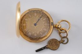 An 18ct gold key wound hunter pocket watch, the back plate inscribed ‘Rob Roskell Liverpool’ and