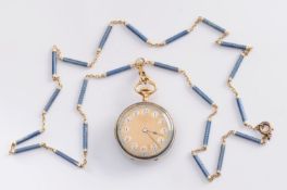 An early 20th century enamelled gold and diamond set fob watch the circular gold colour dial, 25mm