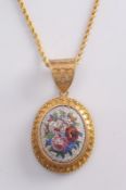 A late 19th century Italian gold and micro mosaic oval pendant with ova mosaic panel, 22mm x 17mm