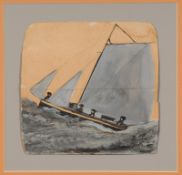 Alfred Wallis [1855-1942] The Mariners oil on paper (half a brown envelope) 21 x 22cm. Inscribed
