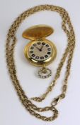 A 9ct gold chain with oval links and a lady’s fob watch.