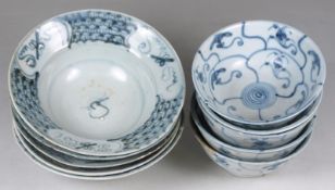 Tek Sing Cargo - ten Chinese porcelain bowls of circular form comprising five with everted rims