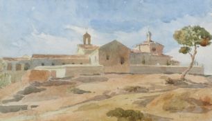 Frederick Goodall [1822-1904]- A Spanish monastery - signed, watercolour, 16 x 28cm.