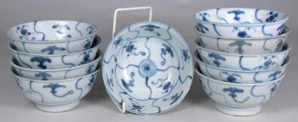 Tek Sing Cargo - ten Chinese porcelain bowls of circular form the interior and exterior painted in