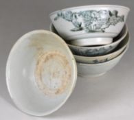 Tek Sing Cargo - five Chinese porcelain bowls; of circular form the exterior printed in blue with