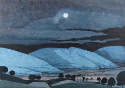 Richard Slater [b.1927] - Blue Hills, a landscape - signed and dated 1975 bottom left, watercolour,