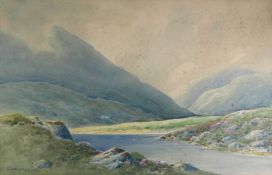 George W. Morrison [19/20th Century] - `Blue lake`, an Irish landscape - signed, watercolour 23.5