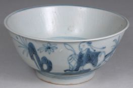 Tek Sing Cargo - a Chinese porcelain bowl of circular form the exterior painted in blue with a boy