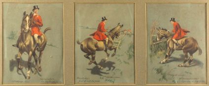 After A Gough - A series of six framed hunting scenes:- coloured prints in two frames, subject