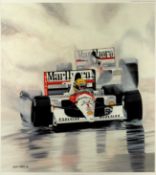Ayrton Senna - A set of framed photographs and a framed print:, the five photographs of Ayrton Senna