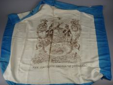 A Victorian silkwork scarf, The Ancient Order of Foresters:, black printed armorial on cream silk