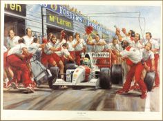 Ayrton Senna and McLaren - Three framed prints:, comprising a portrait after Rob Perry, McLaren
