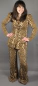 A Biba Tiger pattern two piece trouser suit:, the trousers with 15 inch flared leg, jacket with