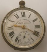 A railway timekeeper open faced pocket watch: with roman dial and subsidiary seconds dial.