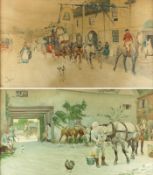 After Cecil Aldin [1870-1935 ]- A pair of coloured prints, Coaching Scenes:- in oak frames, 33.5 x