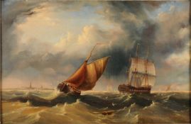 Attributed to John Wilson Carmichael [1800-1868] An East Indiaman and other shipping in choppy