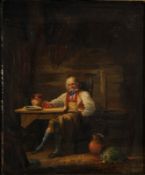 Attributed to Nicholas Matthew Condy [1816-1851] Groom lunching in stable interior oil on panel 29 x