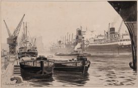 Claude Graham Muncaster [1903-1974] The Manchester Shipper in Manchester Docks signed and dated