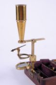 Hillum, London, a Cary-type pocket microscope with rack and pinion focusing, signed Hillum, London,