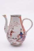 A Champion’s Bristol coffee pot of baluster form with branch handle, painted in famille rose colours