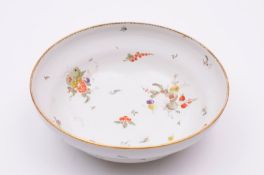 A Champion’s Bristol large bowl of ogee form, painted in enamel colours with bouquets of flowers,