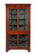 An early 19th Century oak, mahogany crossbanded and inlaid standing corner display cabinet, with a